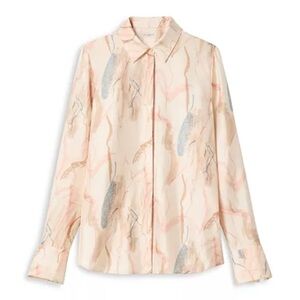 Lafayette 148 NY Gesture Print Silk Twill Button Blouse 2X Excellent Condition
